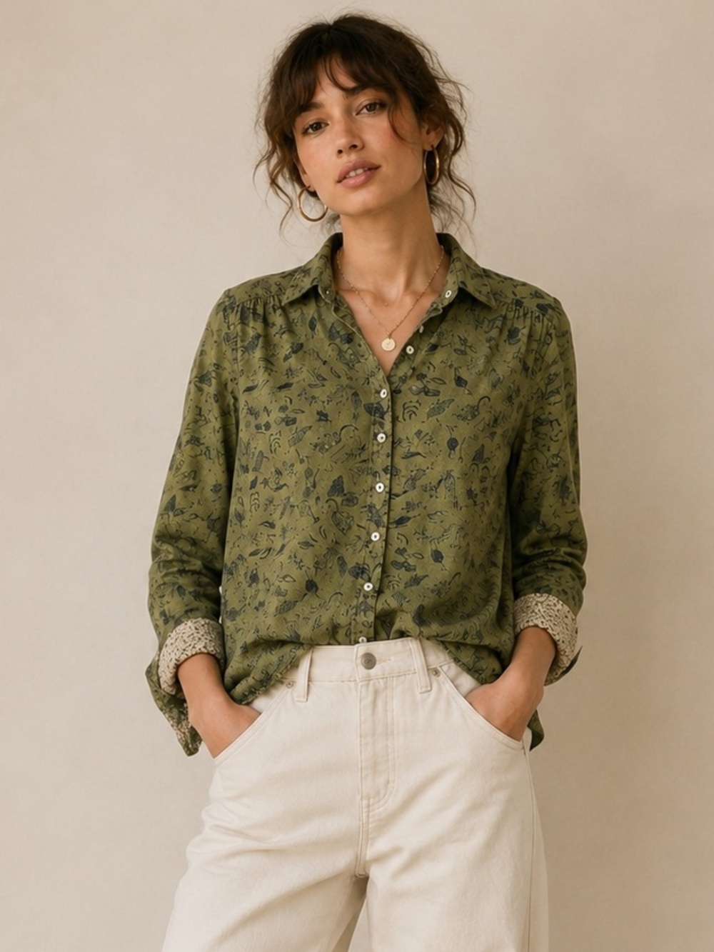 Holding Horses Anthropologie 100% Cotton Printed Button Front Blouse Size 4